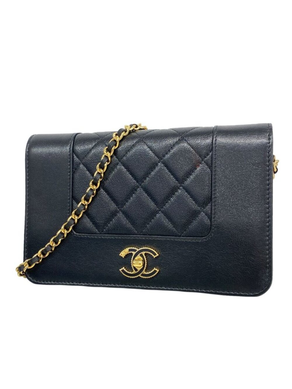 Chanel Wallet on Chain Mademoiselle Lambskin Black Gold Shoulder Bag